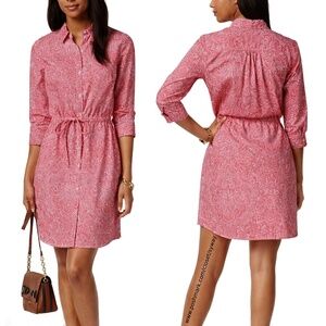Tommy Hilfiger Red Paisley Button Down Shirt Dress